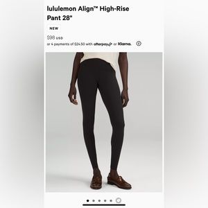 NWT Lululemon ALIGN HR pant 28” size 4